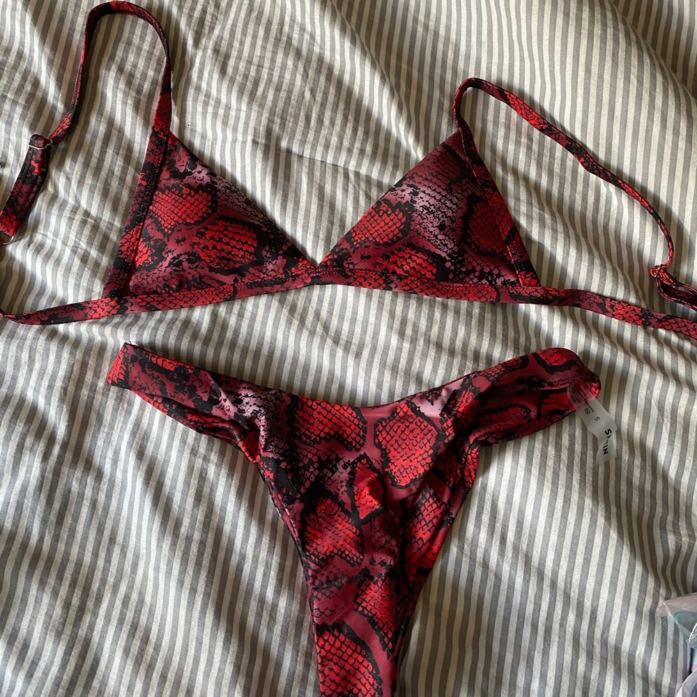SHEIN snakeskin triangle high cut bikini